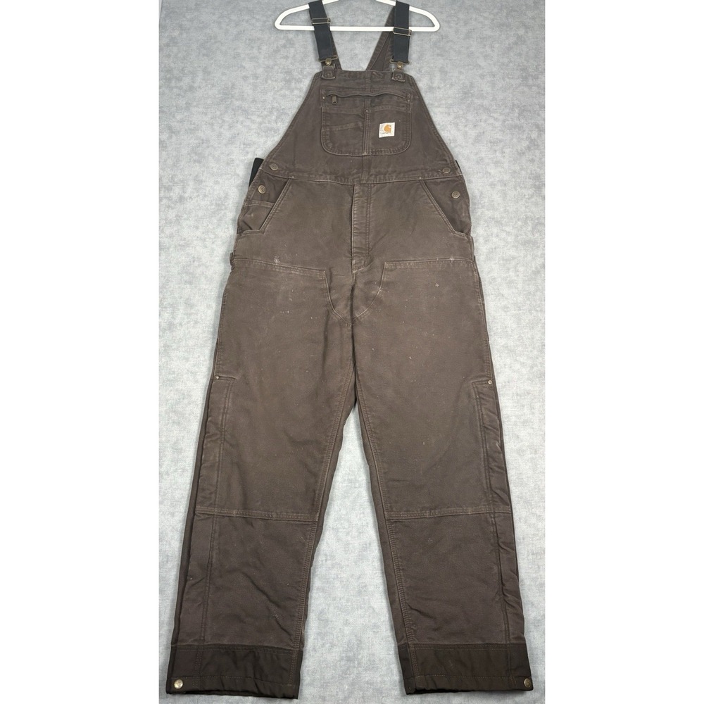 Carhartt 104031 DKB Insulated Bib Overalls Men L Regular Brown Workwear